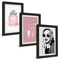 BILDER SET 3er Set - 20x30 cm Schwarzer Rahmen - Stilvolle pinkfarbene Accessoires - Schwarz, Kunststoff (20/30cm) - TULUP