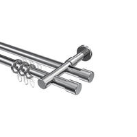 RUNDROHR-INNENLAUF-GARDINENSTANGEN-SET Prestige Santo 200 cm, 2-läufig, 20 mm Ø Chrom - Chromfarben, Metall (200cm) - INTERDECO