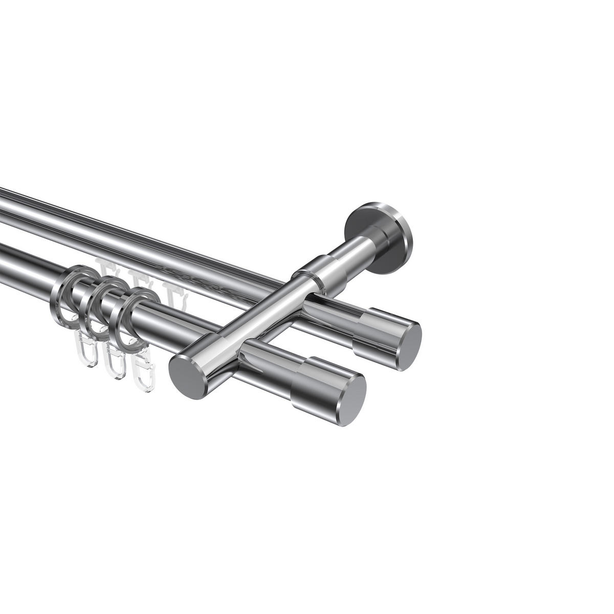 RUNDROHR-INNENLAUF-GARDINENSTANGEN-SET Prestige Santo 200 cm, 2-läufig, 20 mm Ø Chrom - Chromfarben, Metall (200cm) - INTERDECO