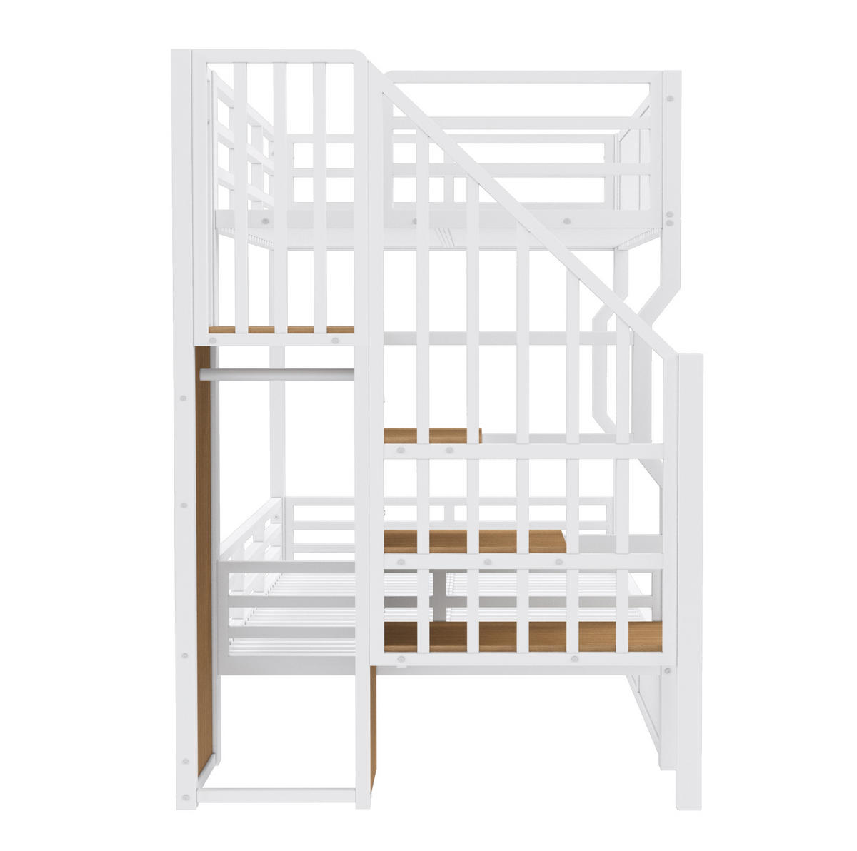 ETAGENBETT 90/200 cm mit LED-Beleuchtung, Stauraumtreppe und Sicherheitsgitter, MDF und Metall, Weiß - Weiß, Holzwerkstoff (90/200cm) - Redom