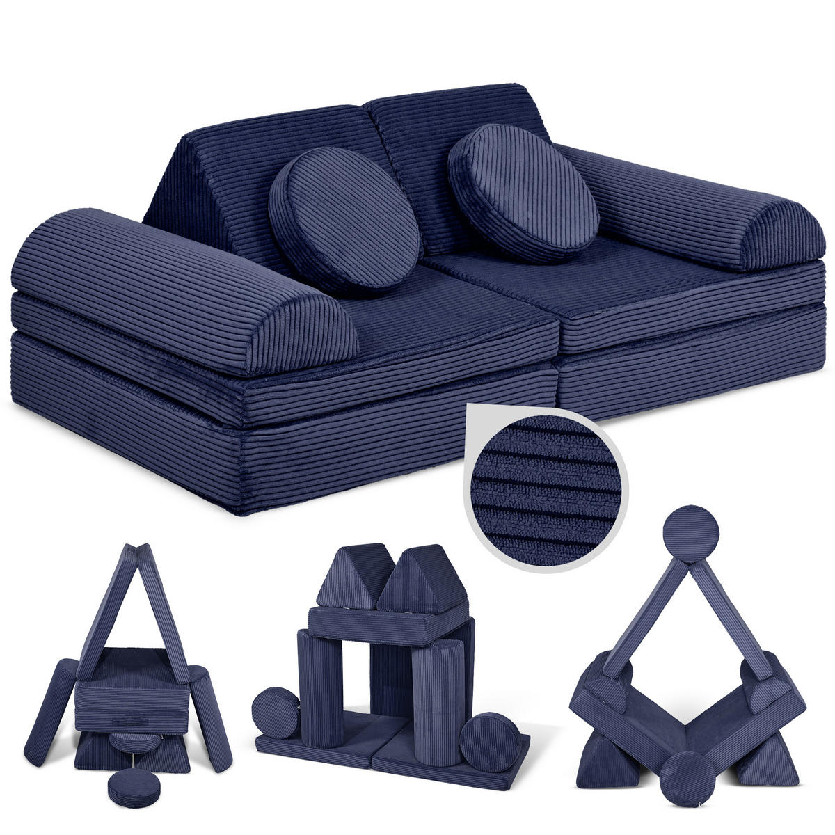 SPIELSOFA Kinder Fantasiewelt 8tlg - Dunkelblau, Textil (150/55/66cm) - Linodino