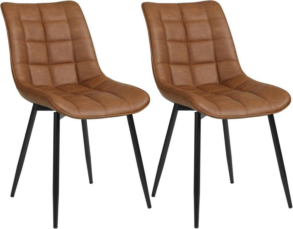 ESSZIMMERSTUHL 2er Set, Sitzfläche aus Kunstleder - Hellbraun/Schwarz, Metall (46.5/85.5/46cm) - Woltu