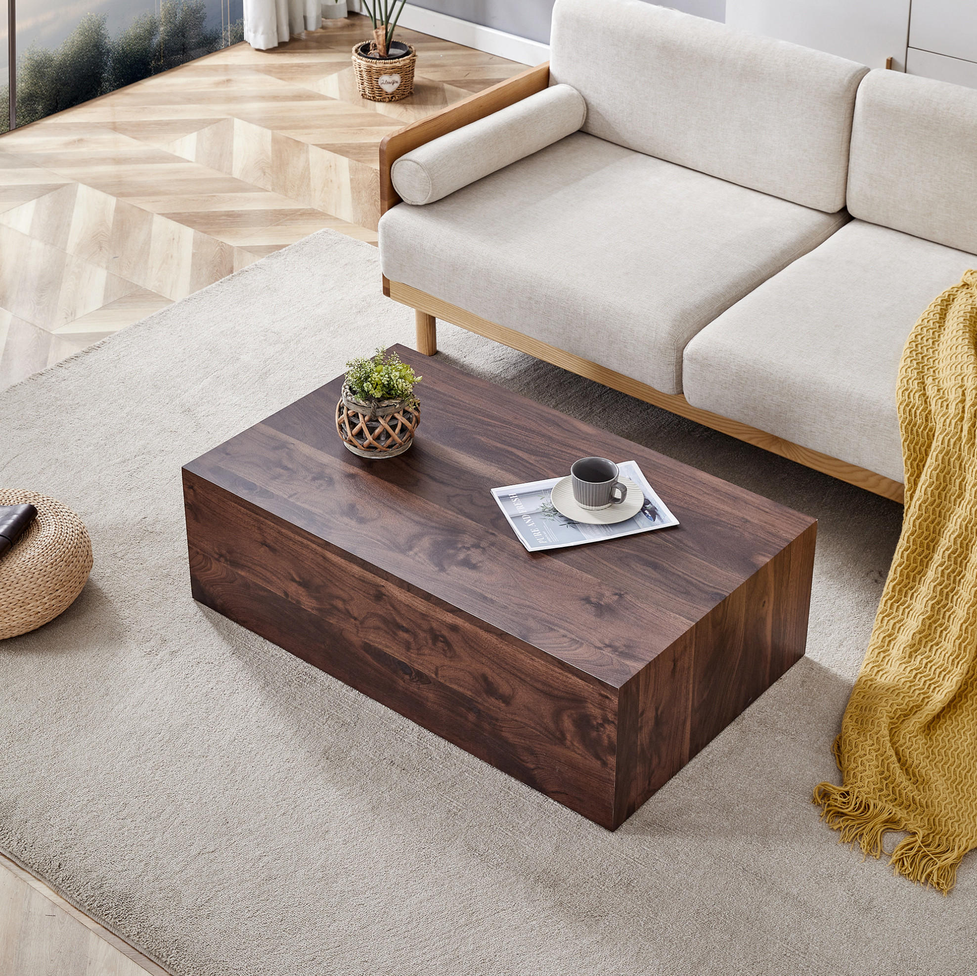 COUCHTISCH aus MDF 90x50x30 cm in Walnuss mit rutschfesten Füßen - Walnussfarben, Holzwerkstoff (90/50/30cm) - Modfu
