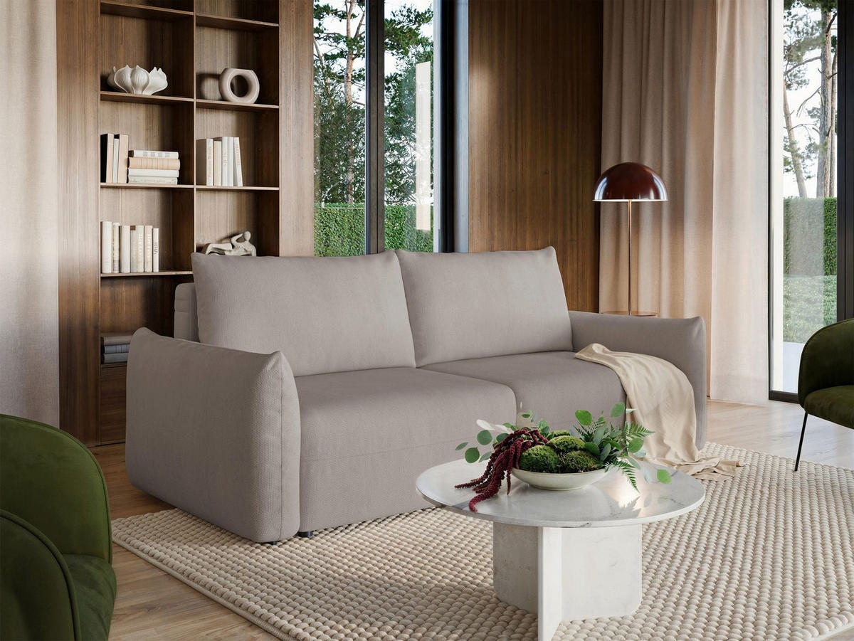 SCHLAFSOFA Theolla Hellbeige - Ecru/Schwarz, Textil/Metall (248/97/111cm) - Selsey