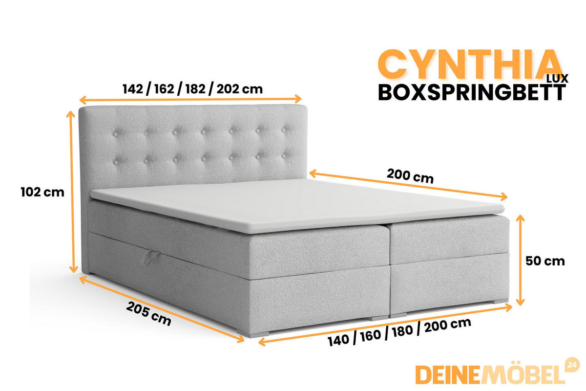 BOXBETT CYNTHIA LUX 160/200 in Boucle Hellgrau H3 - Hellgrau, Holzwerkstoff (160/200cm) - Deine Möbel 24