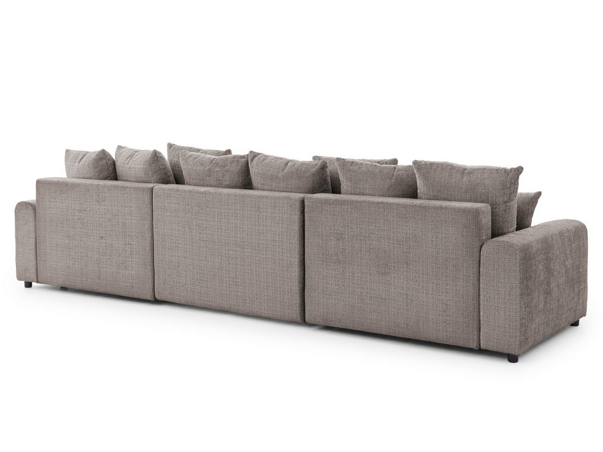 WOHNLANDSCHAFT Calma mit Schlaffunktion und Bettkasten im Bumpy-Design aus weichem Taupe Chenille-Stoff - Taupe/Schwarz, Holz/Kunststoff (336/88/140cm) - S-Style Möbel