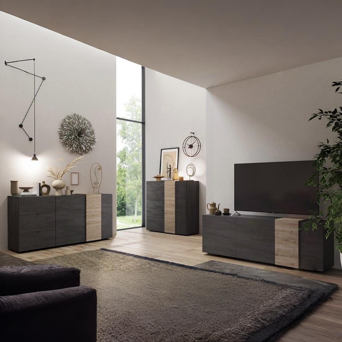 TV-MÖBEL 3 Schwingtüren Pluton - L181 cm - Apfelbaumfarben, Holzwerkstoff (44/57/181cm) - Calicosy