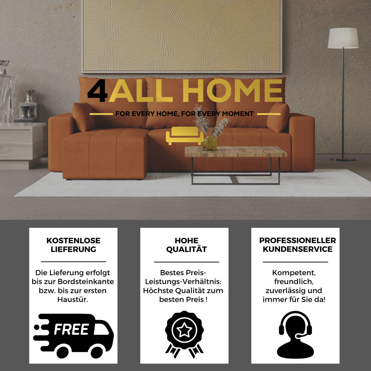 ECKSOFA Tico mit Bettkasten und Schlaffunktion, L-Form/XL-Form, Velourstoff, Universal - Rostfarben, Holzwerkstoff (246/145cm) - 4ALL HOME