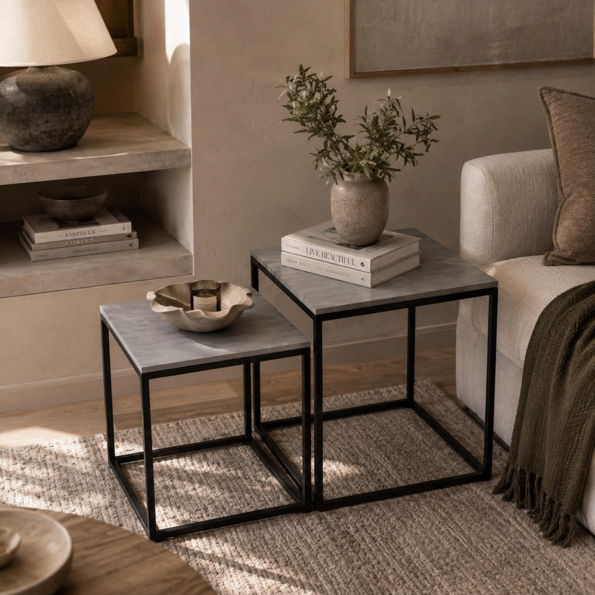 COUCHTISCH 2er-Set quadratisch Schwarz, Grau - Grau, Metall (50/50/50.5cm) - SCENA LIVING