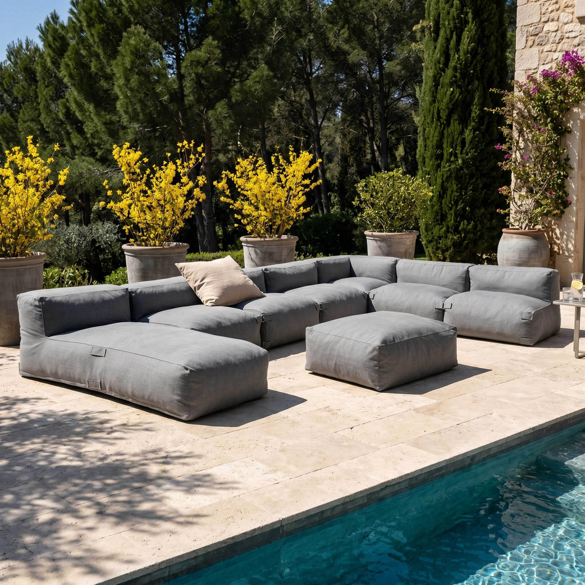 GARTENSOFA 8-tlg., Grau - Grau, Textil - Oviala