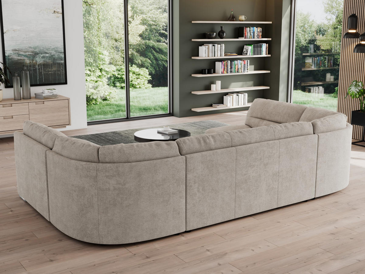 WOHNLANDSCHAFT MORBIDO U Beige Struktur - Beige/Silberfarben, Textil/Metall (340/93/206cm) - MKS