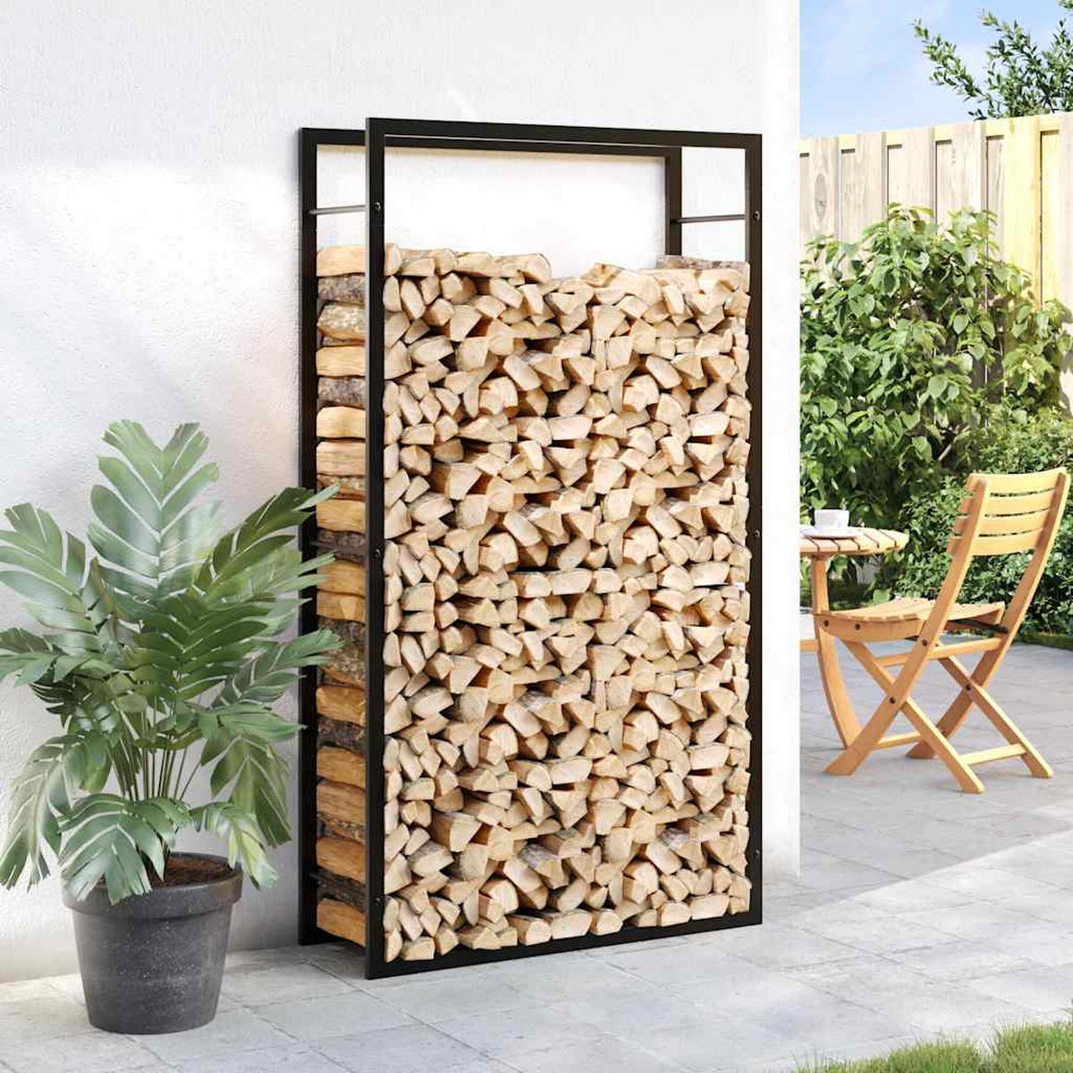 BRENNHOLZREGAL Mattschwarz 80/28/154 Cm Stahl - Schwarz, Metall (28/154/80cm) - vidaXL