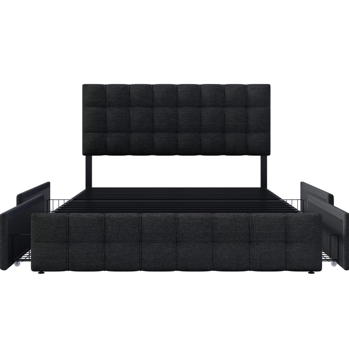 POLSTERBETT mit 4 Schubladen und verstellbarem Kopfteil 140x200 cm Schwarz - Schwarz, Metall (140/200cm) - Beauniv