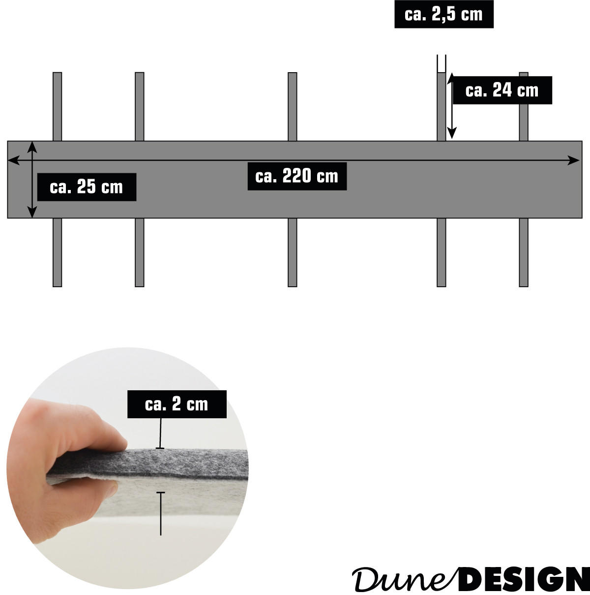 BIERBANKAUFLAGE Filz, Anthrazit, 220/25/2 cm - Grau, Kunststoff (25/2/220cm) - Dunedesign