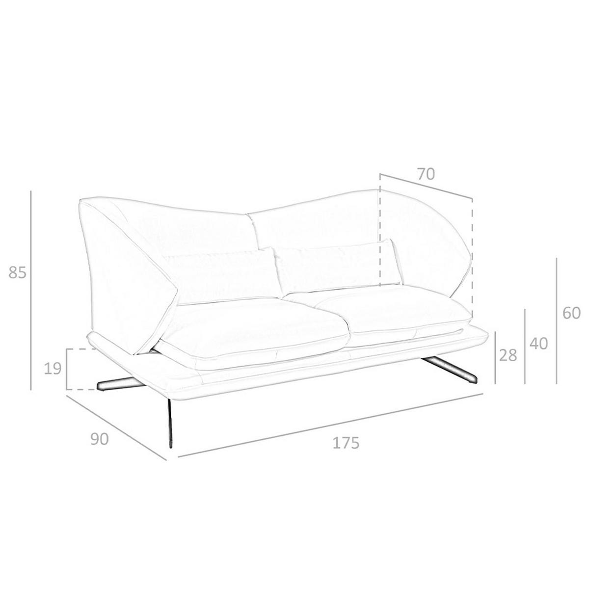 SOFA 2-sitzer ledersofa taupe grau leder 175/90/85 cm - Dunkelgrau/Schwarz, Leder (175/85/90cm) - ANGEL CERDA