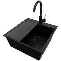 GRANITSPÜLE Oslo, 2-er set Alles Schwarz 48/50 cm 1 Becken + Küchenarmatur 32/20 cm + Ablauf-Set + Schneidebrett ab 50er Unterschrank - Schwarz, Kunststoff (48/20/50cm) - Primagran