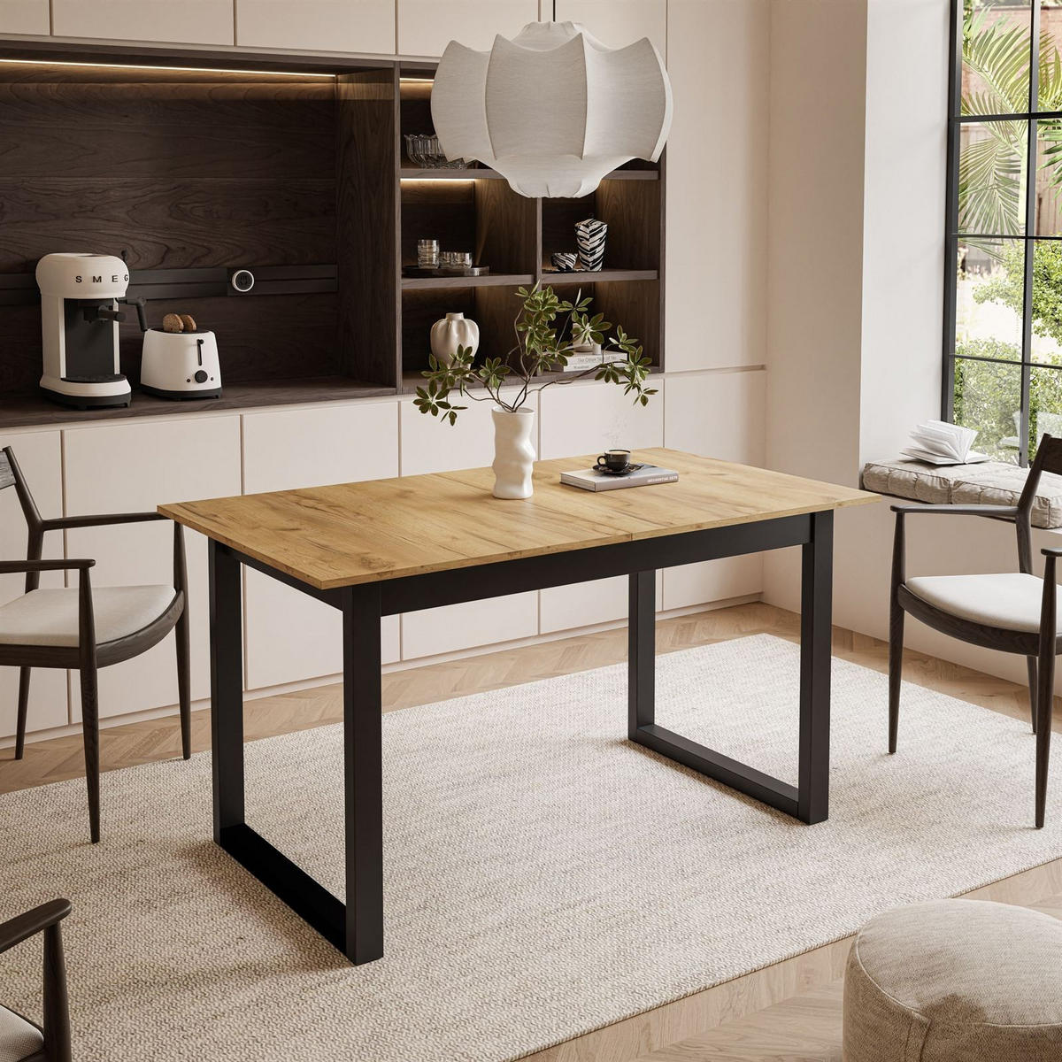 ESSTISCH ARTON II ausziehbarer Tisch 140-195 cm für 6-8 Personen - Eichefarben/Schwarz, Holzwerkstoff/Metall (140/80/77cm) - Lookway
