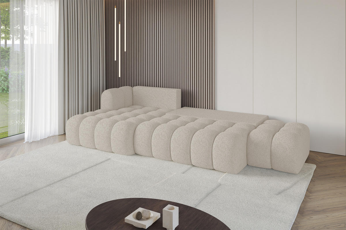 ECKSOFA mit Schlaffunktion Ottomane Links OLEA-L2 321x164x75 Beige Tissu - Schwarz/Sahara, Holzwerkstoff/Kunststoff (321/164cm) - ALTDECOR