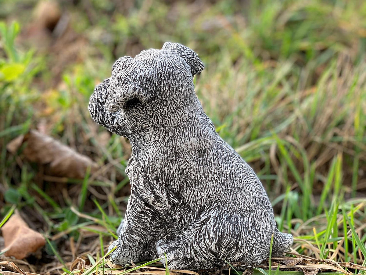 STEINFIGUR Hund Schnauzer Gartenfigur frostfest wetterfest - Grau, Stein (14/14/9cm) - stoneandstyle