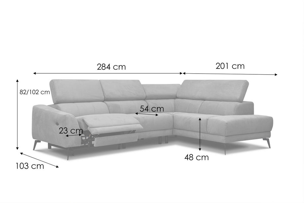 ECKSOFA LARS 5-Sitzer, 1 Relax, verstellbare Kopfstützen, beige - Beige/Schwarz, Holzwerkstoff/Textil (284/201cm) - Courtois Laville