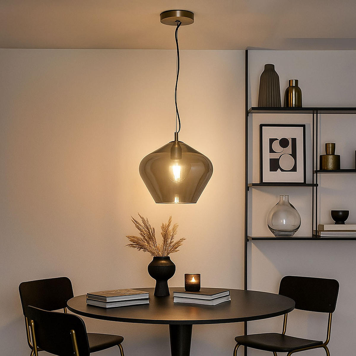 HÄNGELEUCHTE Glas Rauch Grau Altmessing - Grau, Glas (30/30/100cm)