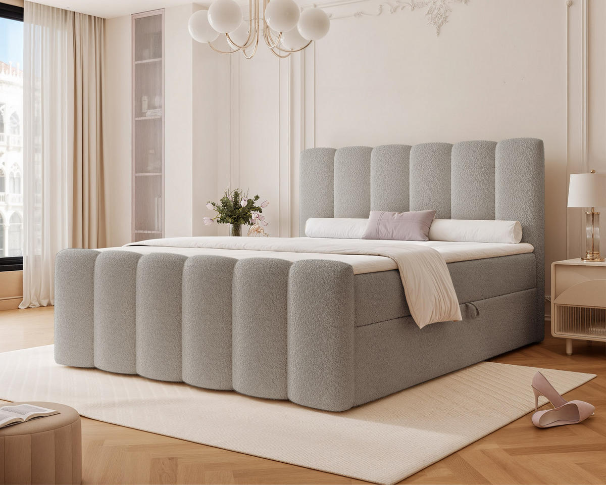 BOXBETT FERRERO 160/200 cm, in Grau, mit Matratze - Grau, Textil (160/200cm) - Idohome