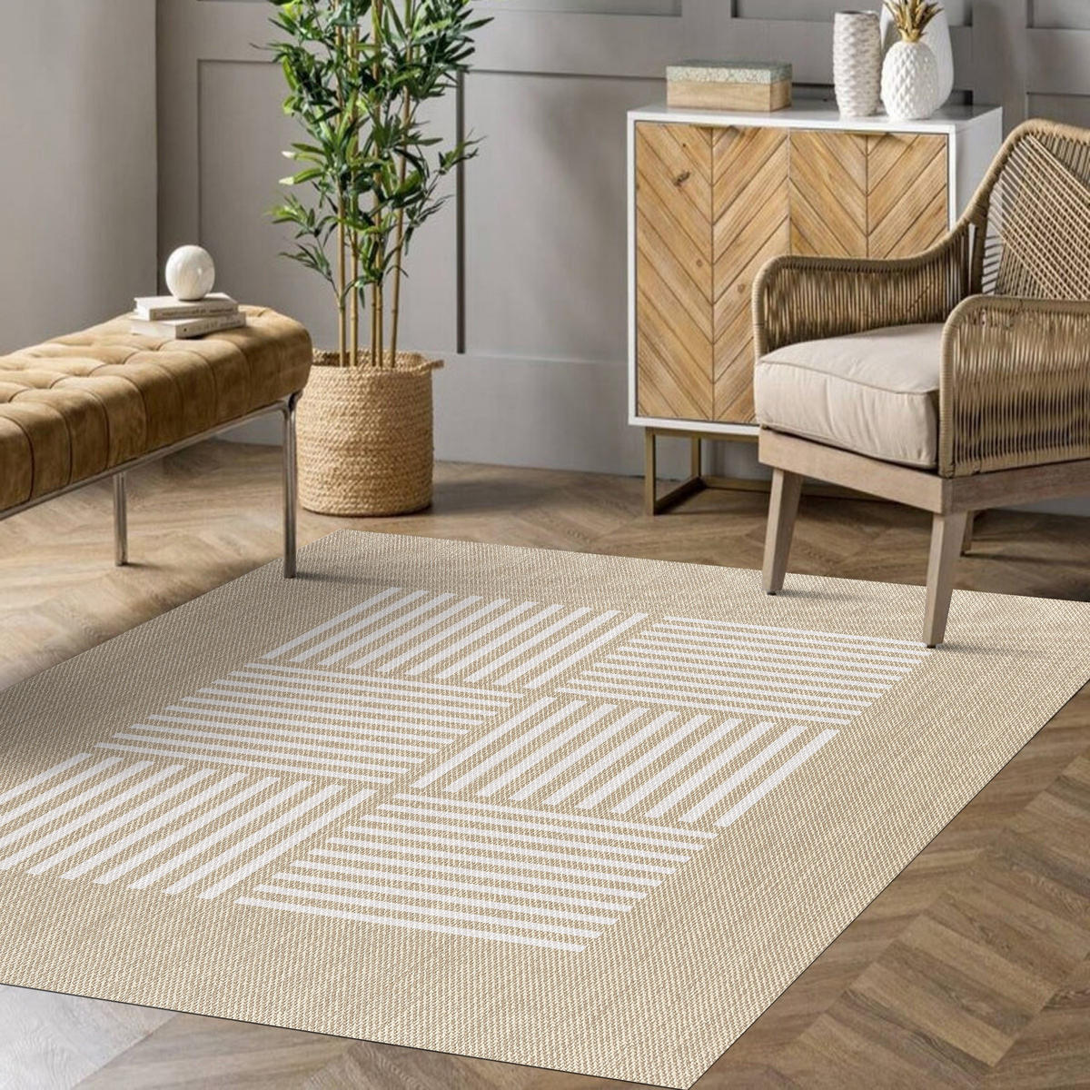TEPPICH Premium en Vinyle Weiße Linien 120x180 cm - Weiß, Kunststoff (120/180cm) - STORESDECO