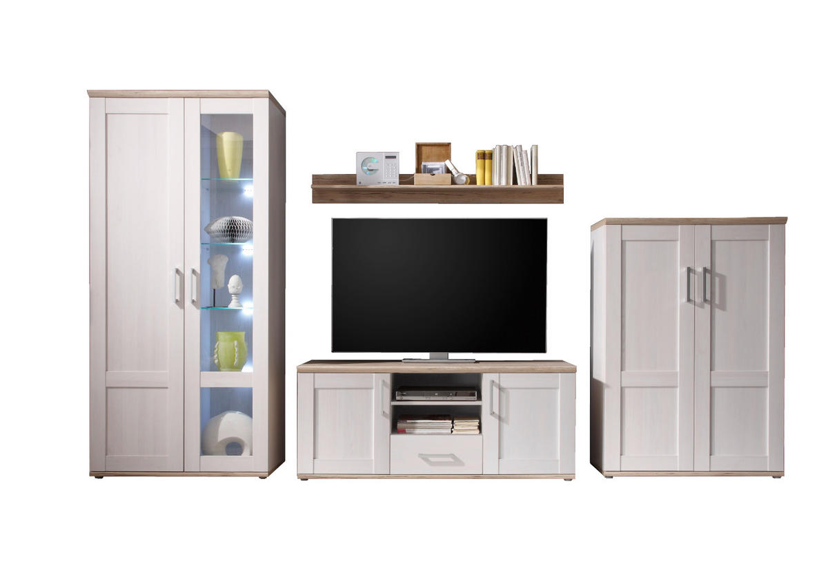 WOHNWAND Elegance 329/201/50 cm in Sibiu-Lärche, San Remo hell - Creme, Holz (329/201/50cm) - moebel dich auf