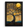 GERAHMTES BILD Baum - Mond - Blumen - Gold - Kunst 20x30 cm - Orange, Papier (20/30cm) - MuchoWow