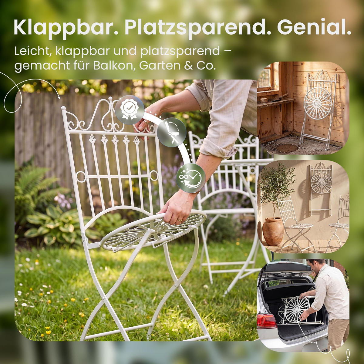 GARTENKLAPPSTUHL Metall Weiß - Weiß, Metall (39/94/53cm) - CLP