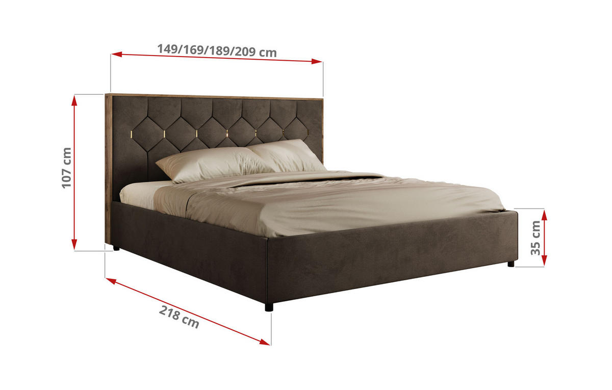 POLSTERBETT LARINO CLASSIC 180/200 - Braun Velvet - ohne Matratze - Braun, Textil (180/200cm) - MKS
