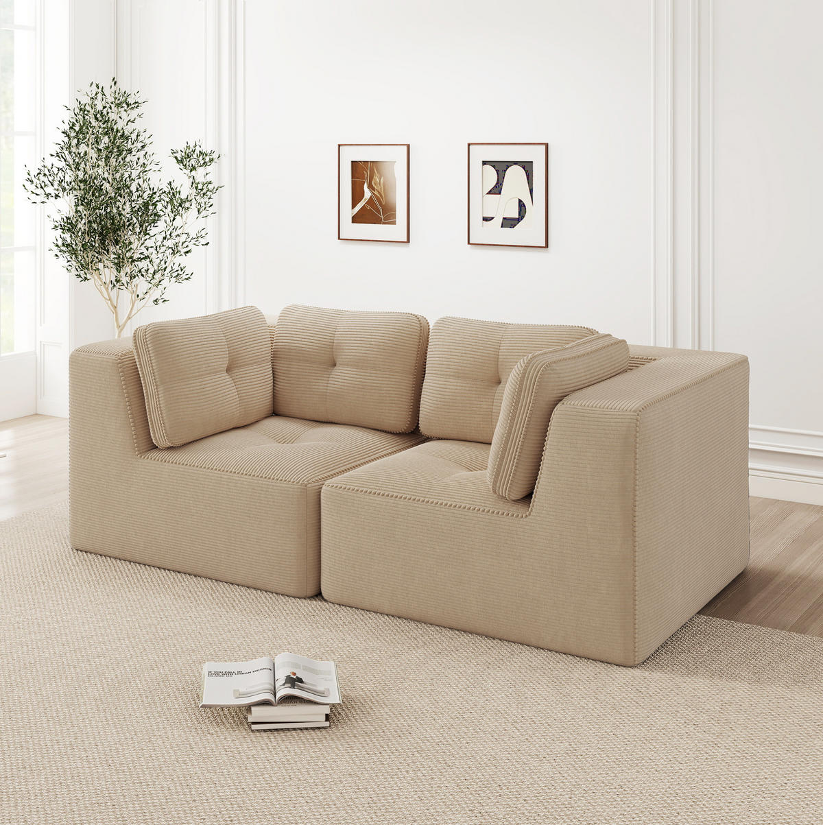 ECKSOFA 208/104/69 cm beige aus Cord mit modularem Design - Beige, Textil (104/208cm) - OKWISH