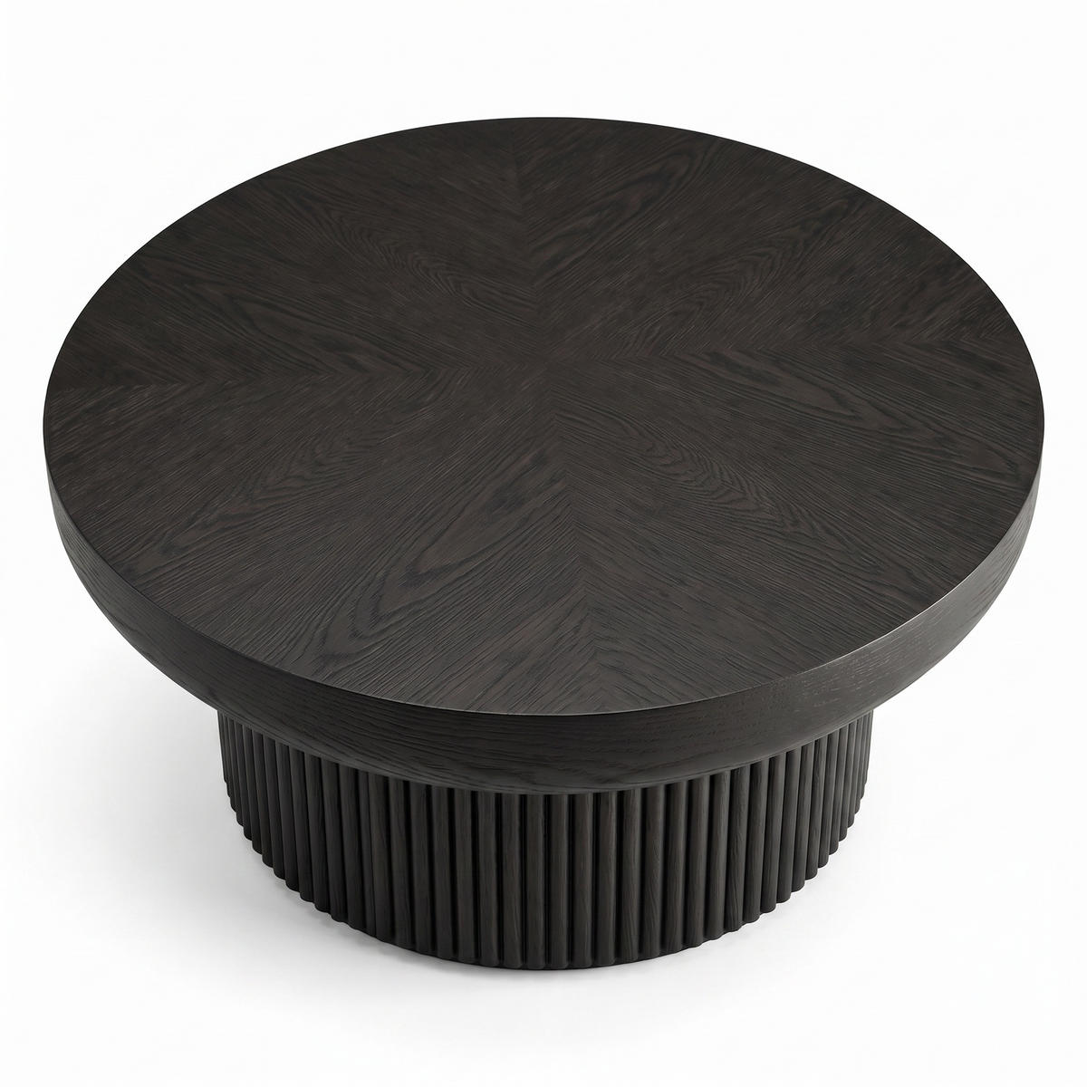 COUCHTISCH DE-37329 rund mit Parkett-Optik und Rillenbasis Schwarz - Schwarz, Holzwerkstoff (78/78/38.5cm) - ComfortXL