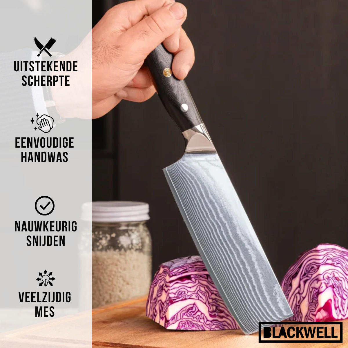 NAKIRIMES Gemüsemesser im japanischen Stil – 67 Lagen Damaszenerstahl – VG10 – 17,5 cm - Schwarz, Metall (1cm) - Blackwell