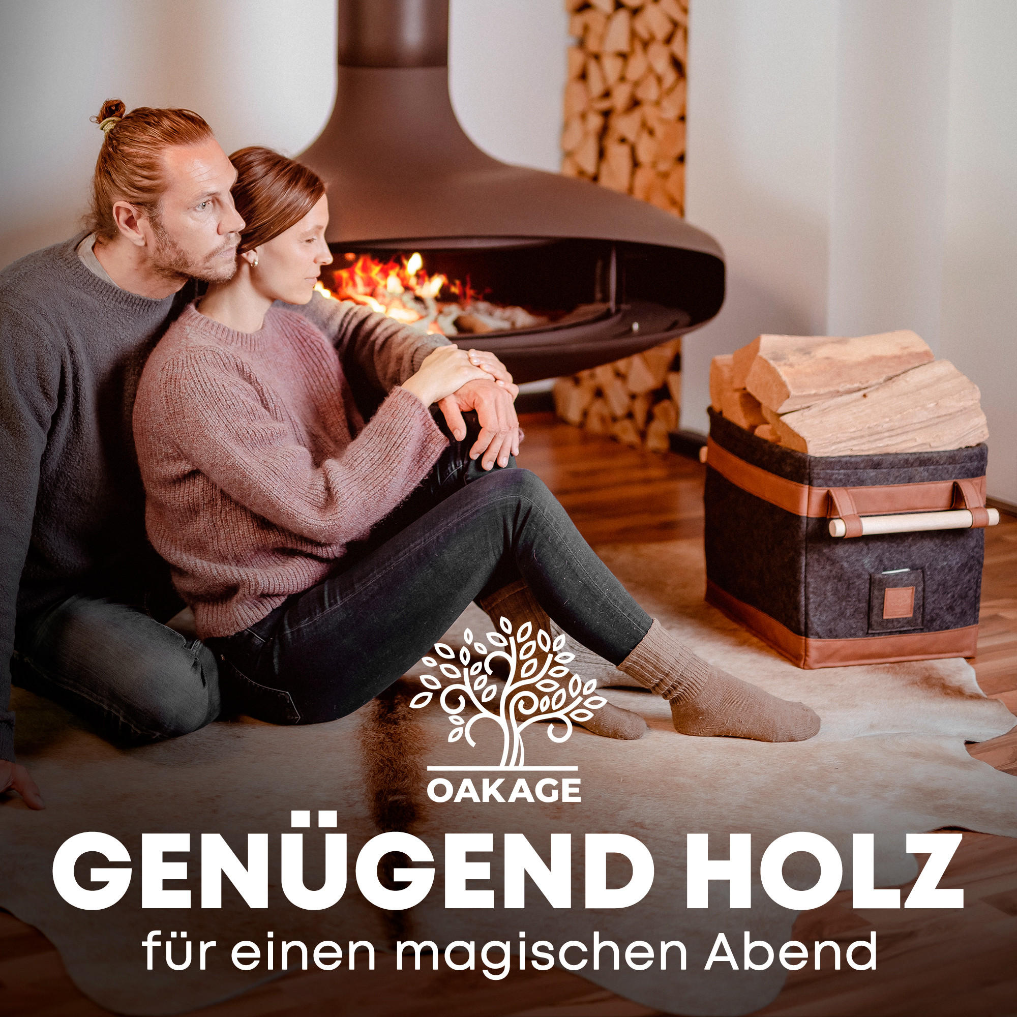 KAMINHOLZKORB FireMaster Filz mit schmutz- und wasserabweisendem Innenlayer und Lederboden 42/32/35 cm - Dunkelgrau, Textil (32/35/42cm) - OAKAGE