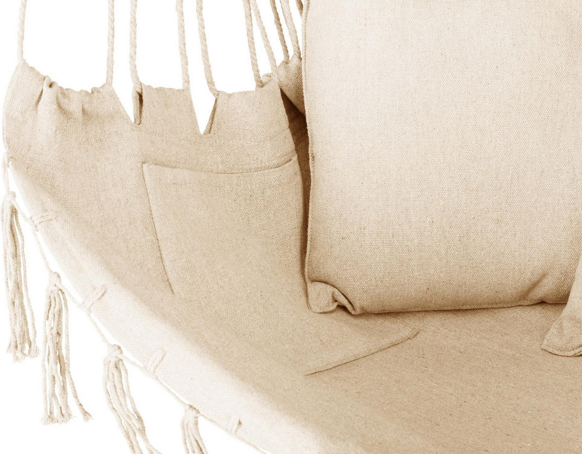 HÄNGESESSEL mit 3 Kissen 75/100/130 cm, bis 140 kg - Beige, Textil (100/130/75cm) - Outtec