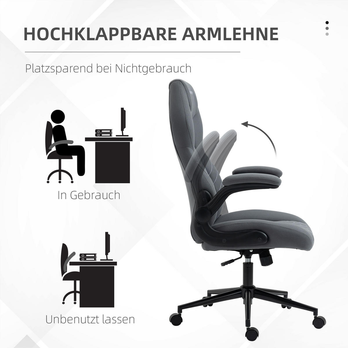 BÜROSTUHL, Ergonomischer Schreibtischstuhl, Computerstuhl mit Wippfunktion - Dunkelgrau, Kunststoff (69.5/122/65.5cm) - Vinsetto