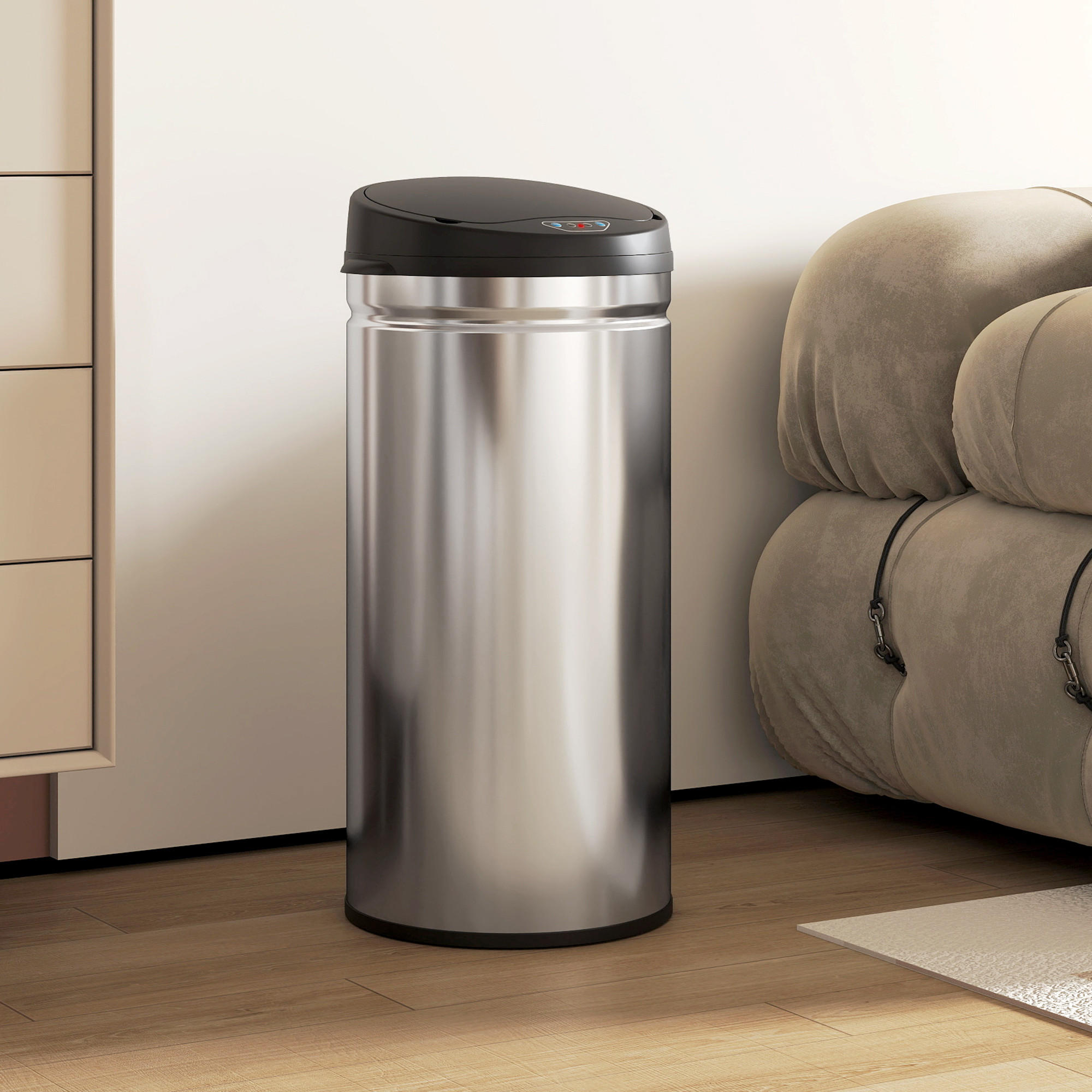 MÜLLEIMER mit Sensor 42L Edelstahl Automatischer Mülleimer mit Soft-Close-Deckel - Silberfarben, Metall (30.5/68/30.5cm) - HOMCOM