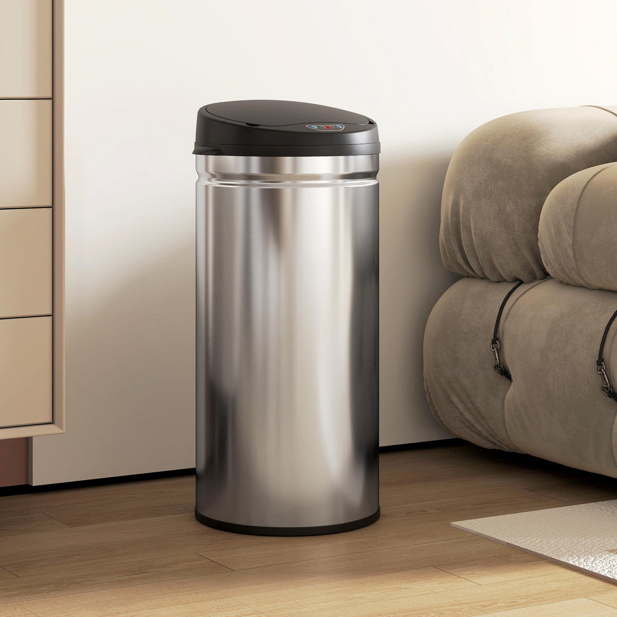 MÜLLEIMER mit Sensor 42L Edelstahl Automatischer Mülleimer mit Soft-Close-Deckel - Silberfarben, Metall (30.5/68/30.5cm) - HOMCOM