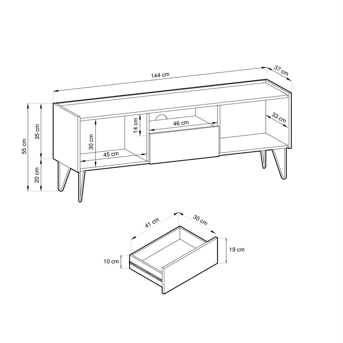 TV Element EUPHORIA RTV144 - Schwarz, Holzwerkstoff (144/55/37cm) - Lookway