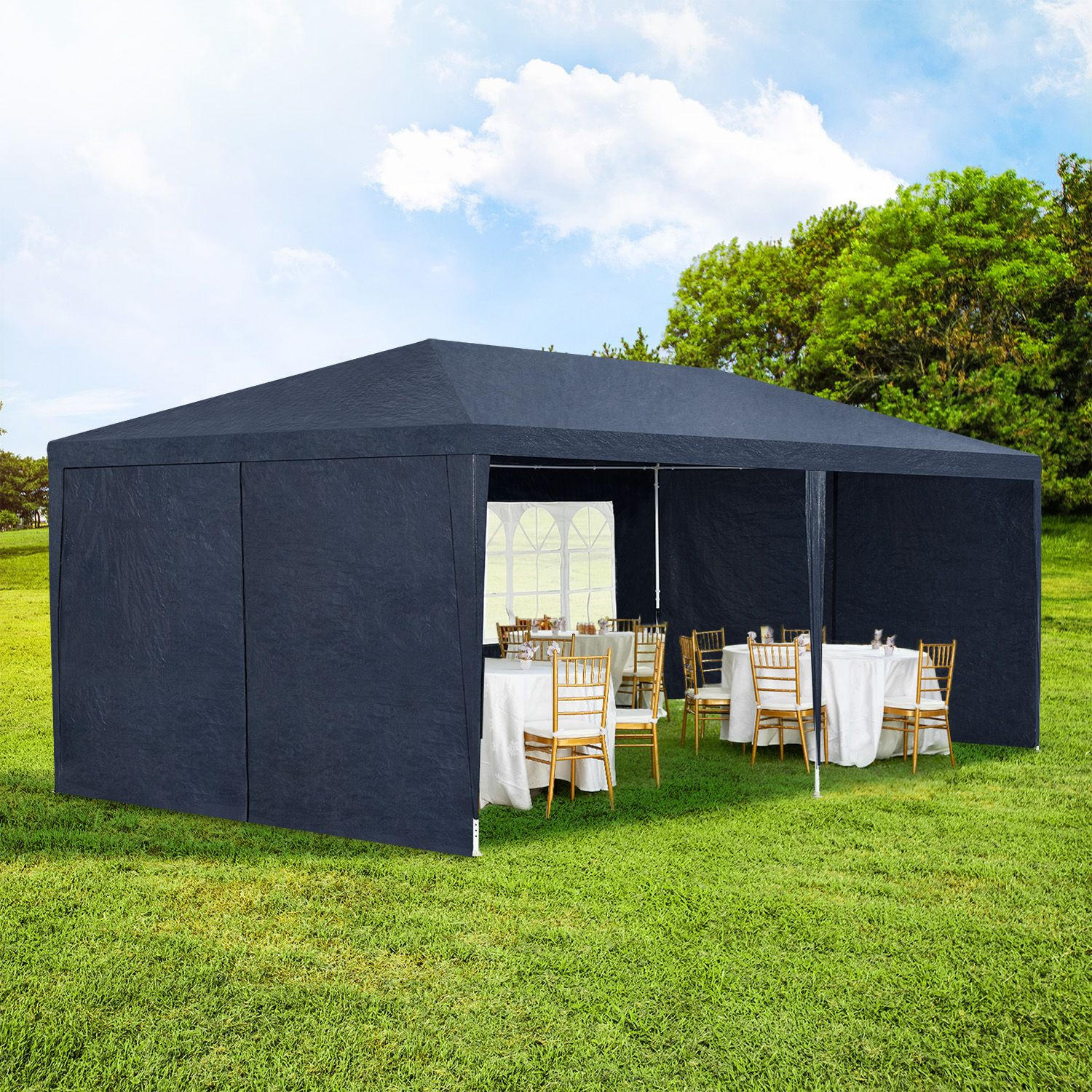 PARTYZELT Gartenzelt blau 3x6 m - Blau, Metall (300/250/600cm) - Juskys