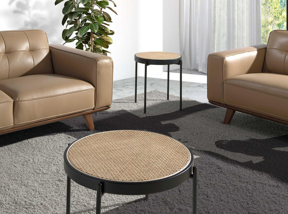 ECKTISCH Runder aus Rattan, schwarzem Holz und schwarzem Stahl Ø52/52 cm - Schwarz/Naturfarben, Naturmaterialien/Holzwerkstoff (52/52/52cm) - ANGEL CERDA