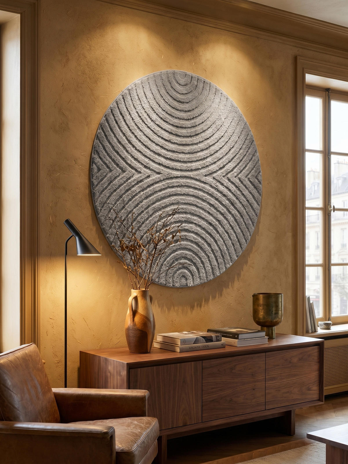 TEPPICH Wohnzimmer Hoch-Tief 3D-Effekt Organische Bögen mit 3D-Effekt OEKO-TEX 3D-Relief Boho Rund Silber 200x200 – RIGI - Silberfarben, Textil (200/200cm) - KADIMA DESIGN