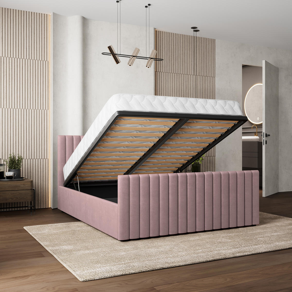 POLSTERBETT CANOVA 160x200 cm mit Bettkästen - Rosa - Rosa, Holz (160/200cm) - MASSENO