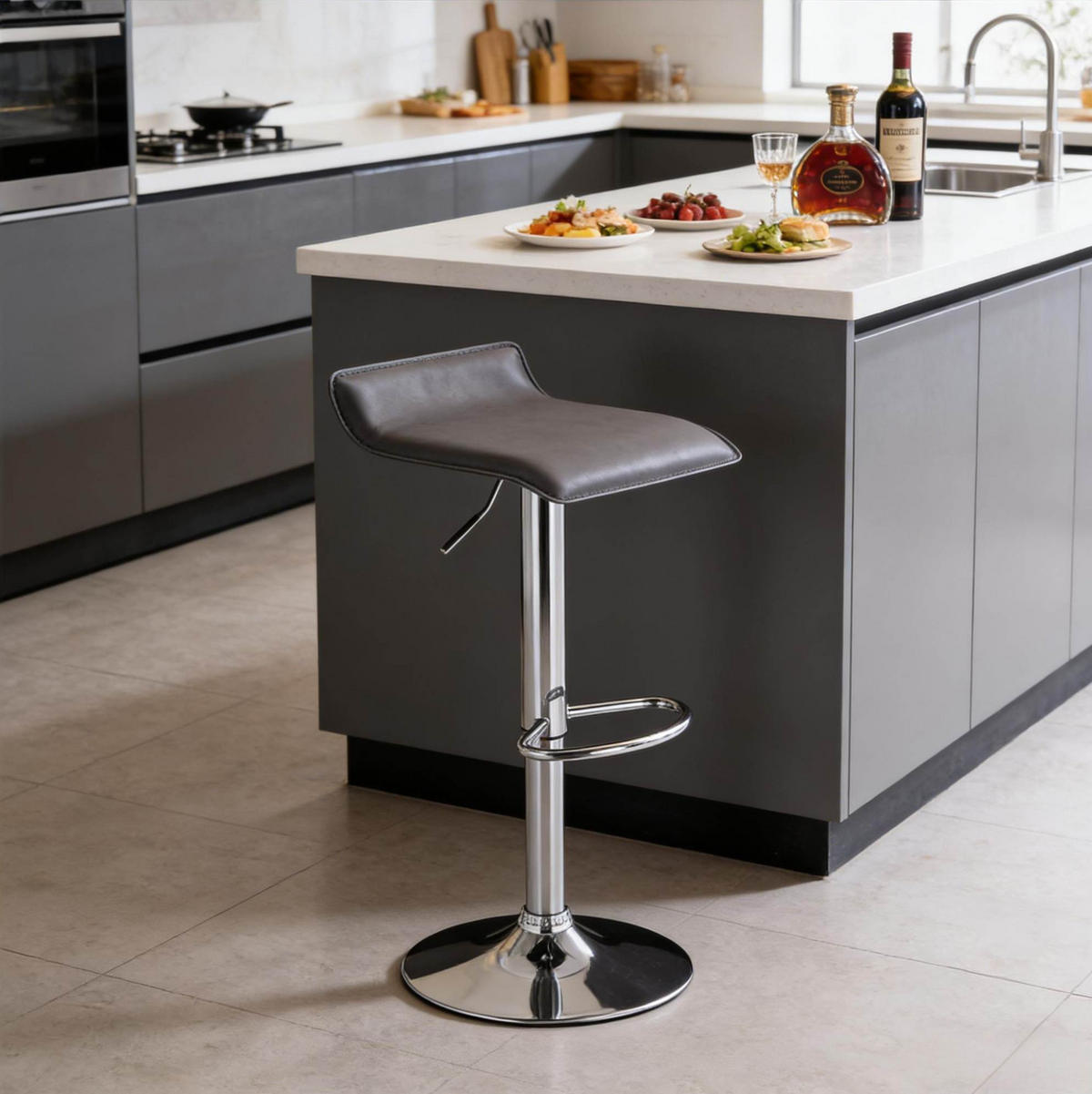 BARHOCKER höhenverstellbar drehbar ca. 62-84 cm Kunstleder Grau - Grau, Metall (39/84/38.5cm) - Meubliv