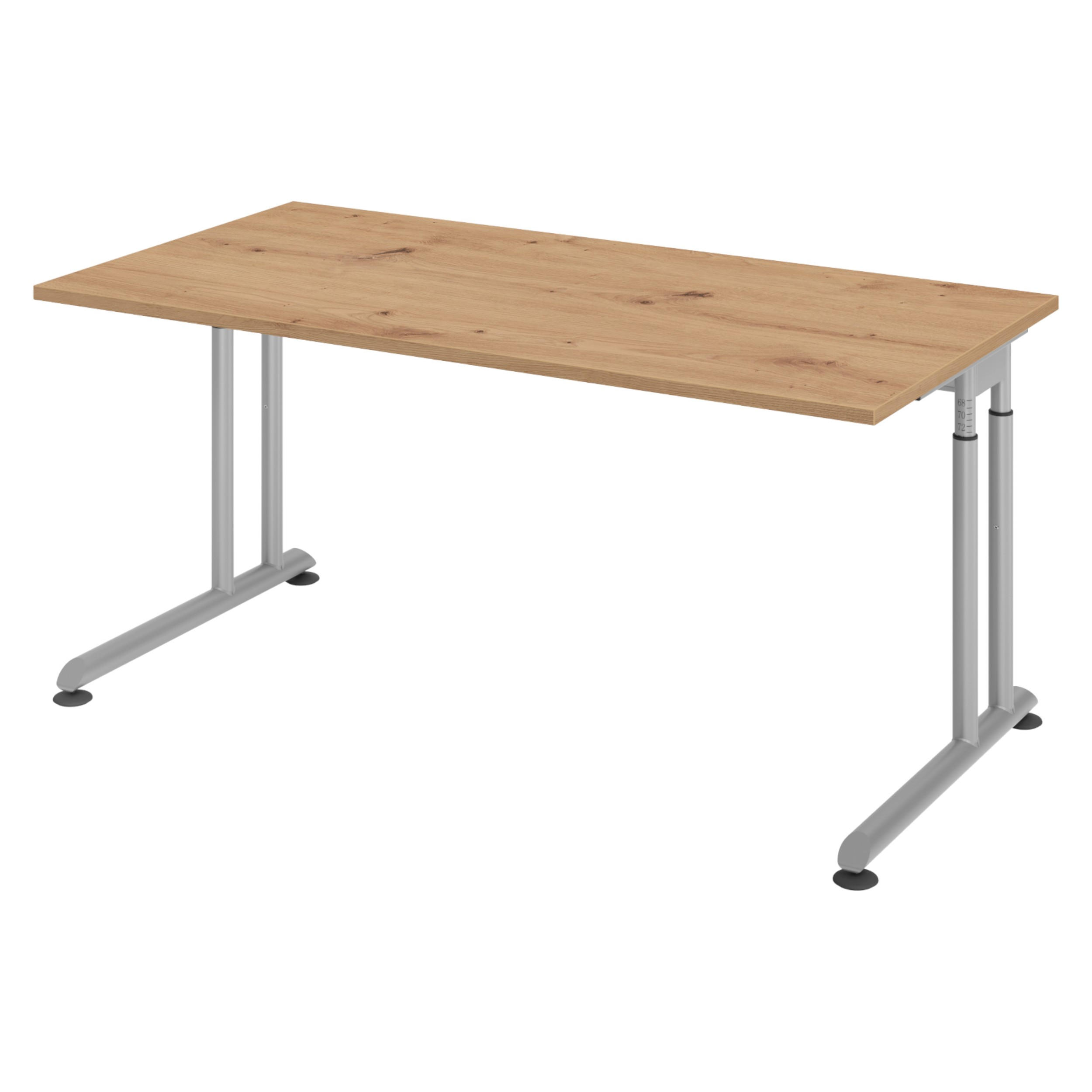 SCHREIBTISCH Serie-Z 80/160/74 cm in Wildeiche/Silberfarben - Wildeiche/Silberfarben, Holzwerkstoff (80/160/74cm) - bümö