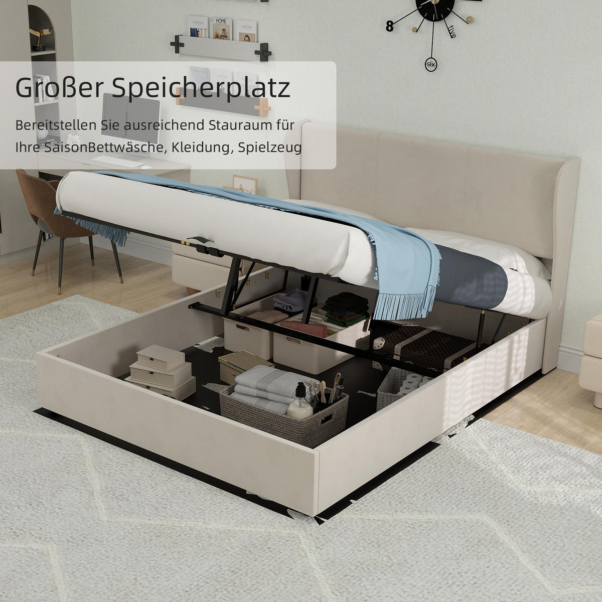 POLSTERBETT 140/200 cm in Beige Stoff - Beige, Holzwerkstoff/Textil (140/200cm) - WISHDOR