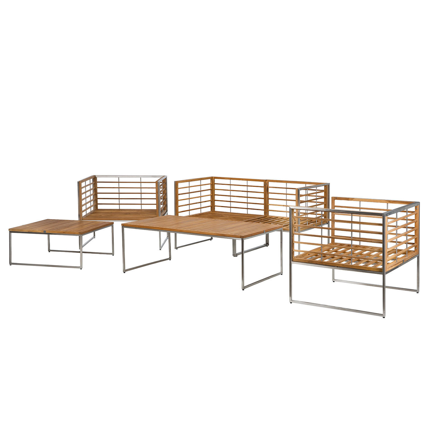 LOUNGEGRUPPE - 6-teilig - Webstoff / Teak massiv - Anthrazit, Holz/Textil - home24
