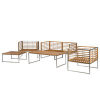 LOUNGEGRUPPE - 6-teilig - Webstoff / Teak massiv - Anthrazit, Holz/Textil - home24