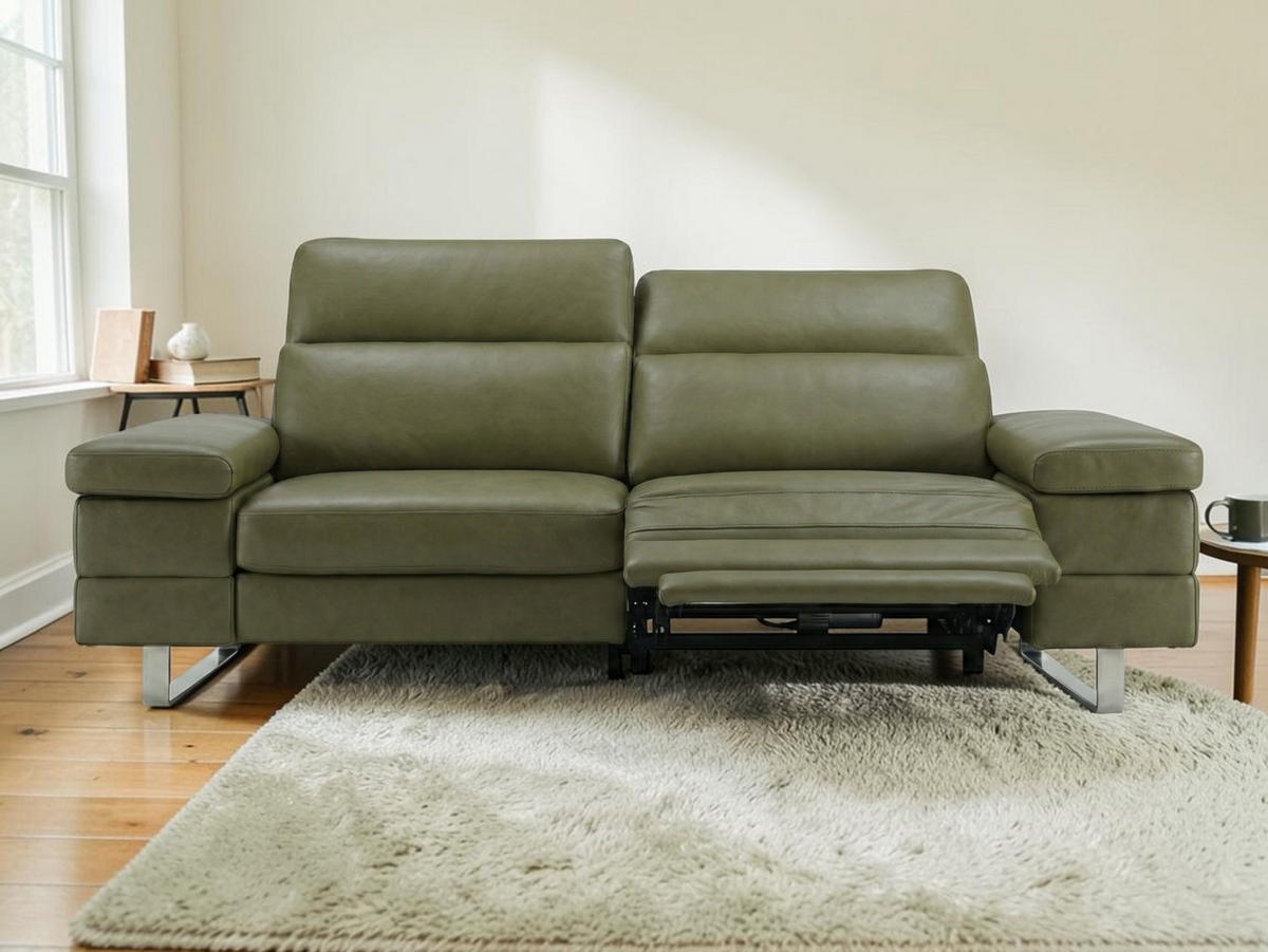 3-SITZER Sofa Virage Echtleder mit 1 x Relaxfunktion Olivgrün - Olivgrün, Leder/Metall (212/75/109cm)